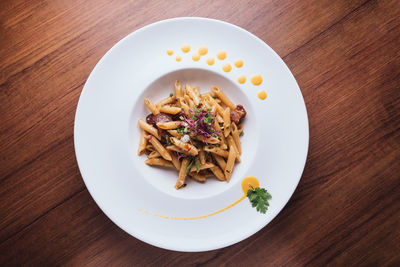 High angle view of meal served on table