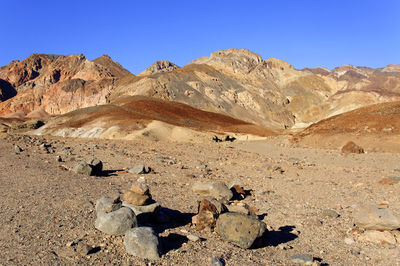 Scenic view of rocky mountains against clear sky