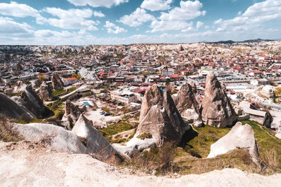 High angle view of townscape against sky