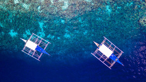 High angle view of ship in sea