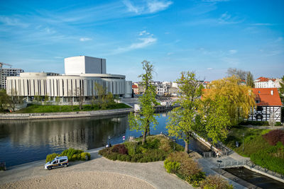 High angle view of buildings in city