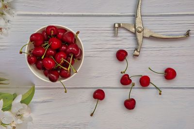 High angle view of cherries on table