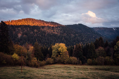 Scenic view of mountains against sky during autumn