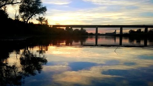 Scenic view of lake at sunset