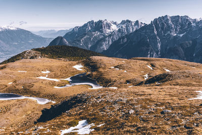 Scenic view of snowcapped mountains against sky