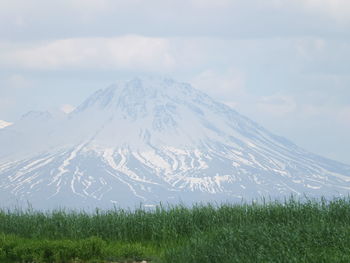 Scenic view of snowcapped mountains against sky