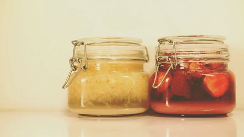 Close-up of drink in jar