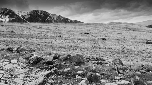 Scenic view of landscape and mountains against sky