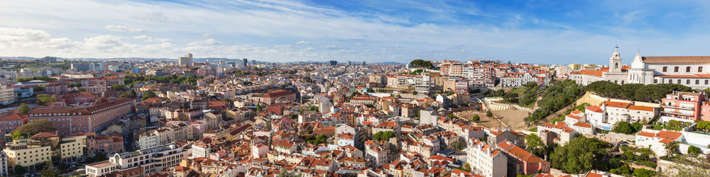 High angle shot of townscape against sky