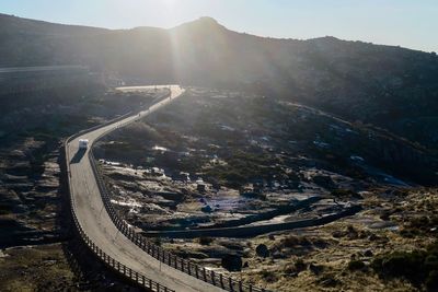 High angle view of road on mountain against sky