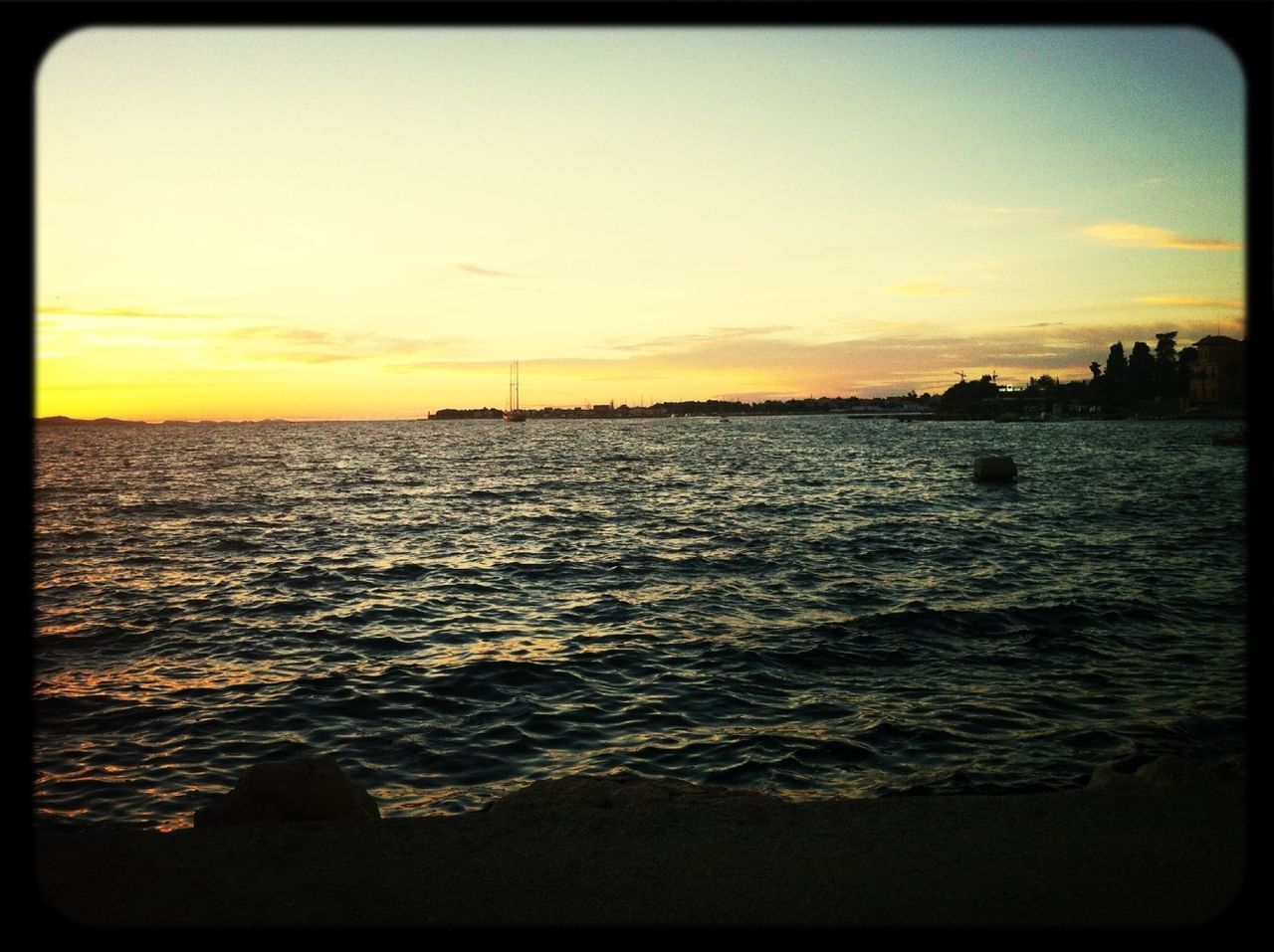 sunset, water, sea, transfer print, scenics, sky, horizon over water, tranquil scene, beauty in nature, tranquility, auto post production filter, orange color, nature, idyllic, rippled, silhouette, waterfront, cloud - sky, beach, cloud