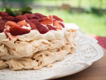 Close-up of cake in plate on table