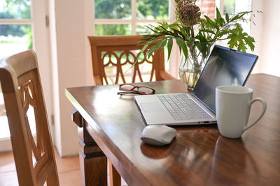 High angle view of objects on table