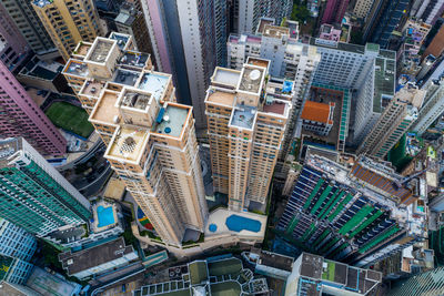 High angle view of buildings in city