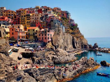 Panoramic view of sea against clear sky