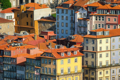 High angle view of buildings in city