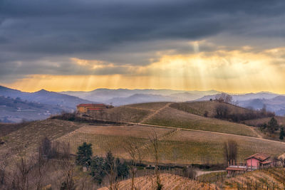 Scenic view of field against sky during sunset