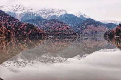Scenic view of snowcapped mountains against sky