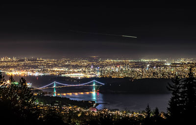 High angle view of illuminated city at night