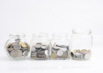 Close-up of jar against white background