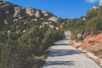 Scenic view of narrow paved road in natural landscape