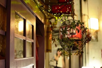 Close-up of christmas decoration hanging at store