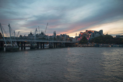 View of commercial dock against sky during sunset