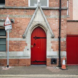 Closed door of building