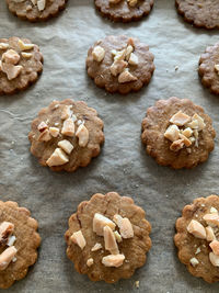 High angle view of cookies