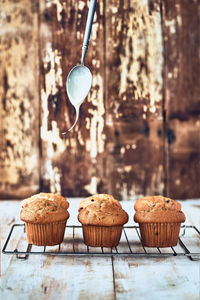 Close-up of cupcakes on table