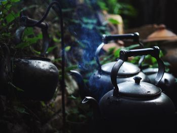 Close-up of teapots