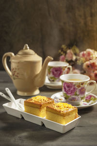 Close-up of tea cup on table