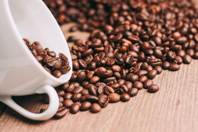 High angle view of coffee beans on table