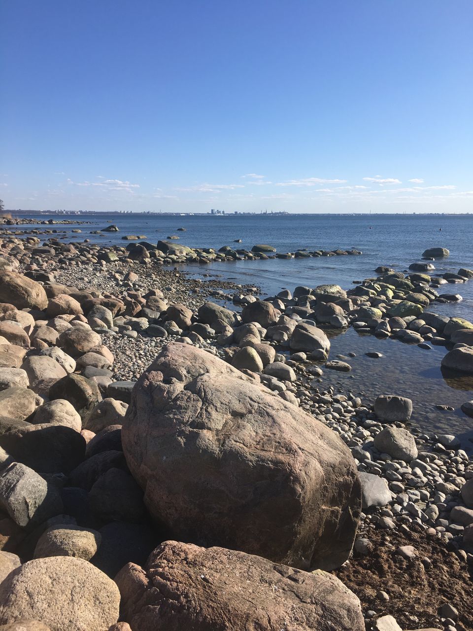 sea, nature, water, rock - object, tranquility, horizon over water, beauty in nature, tranquil scene, no people, scenics, outdoors, beach, day, clear sky, sky, pebble beach