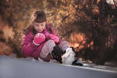 Portrait of girl in snow