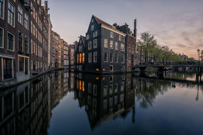 Reflection of buildings in lake