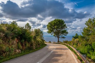 Road amidst trees against sky