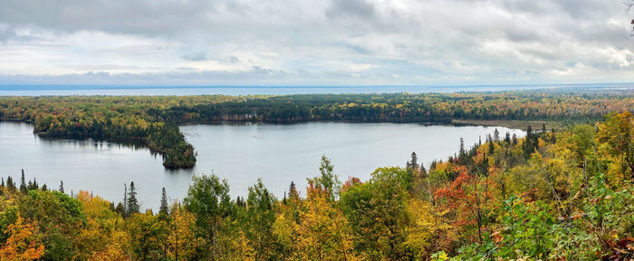 Scenic view of lake against sky during autumn