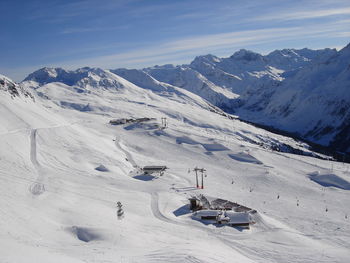 High angle view of snowcapped mountains