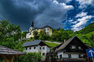 Houses against cloudy sky