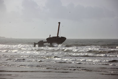Rusty ship ruin in morocco