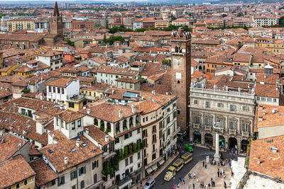 High angle view of buildings in city