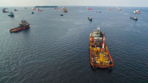 High angle view of ship in sea