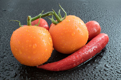 Close-up of strawberries on water