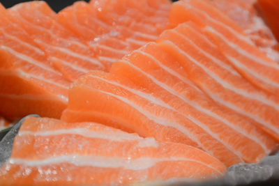 Close-up of fish slices on ice