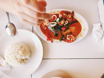 High angle view of food in plate