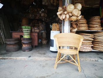 Stack of chairs and table at store