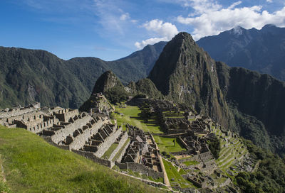 Elevated view of inca ruins, machu picchu, cusco, peru, south america