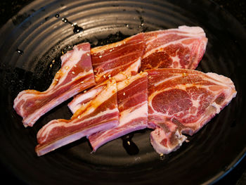 High angle view of meat in plate