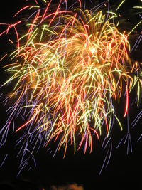 Low angle view of firework display at night